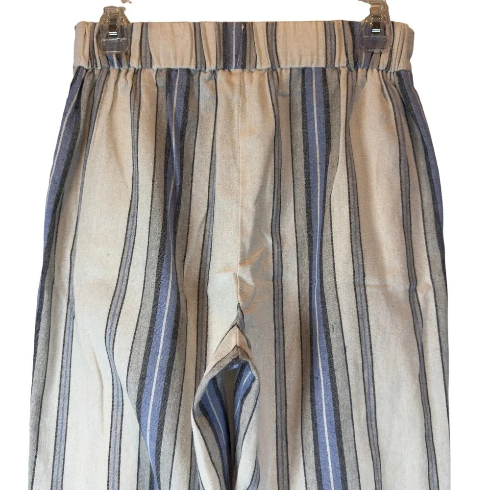 Ci Sono Linen Blend Wide Leg Pants Medium Blue Ivory Button Detail Coastal Style - Picture 5 of 10